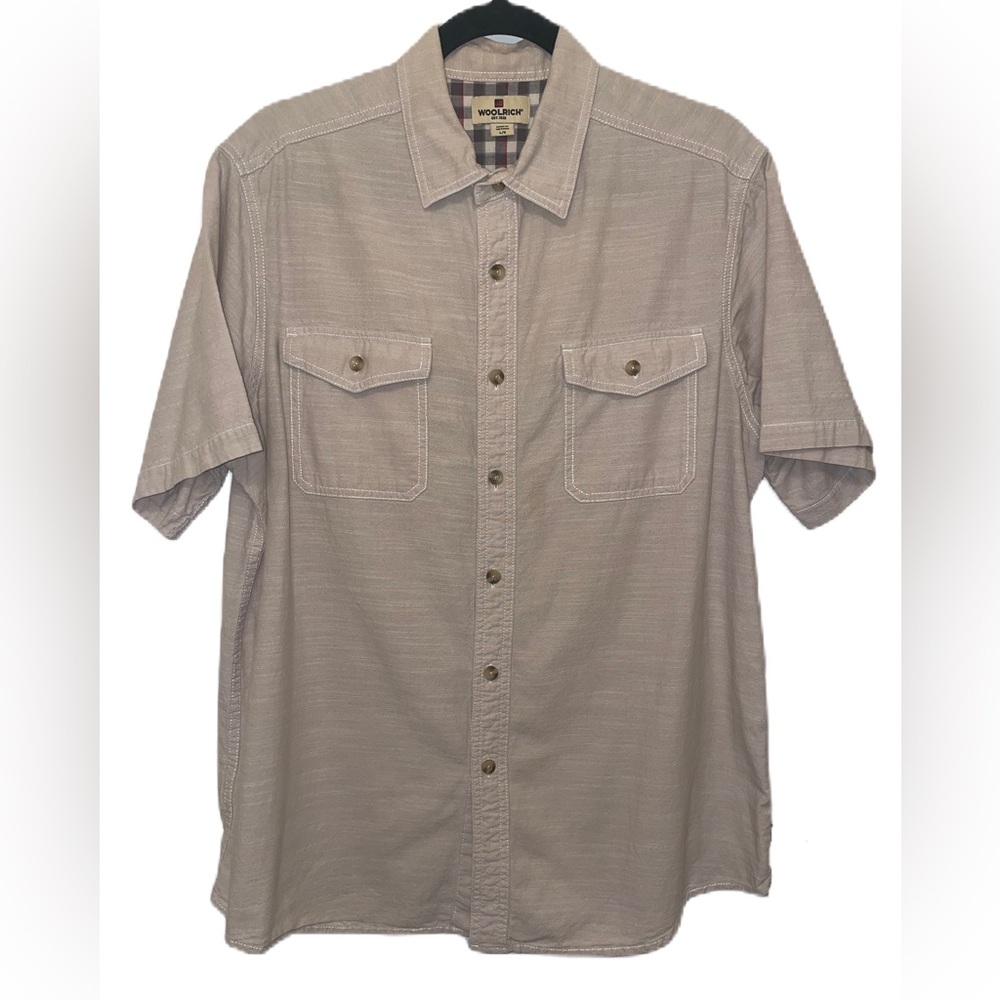 Woolrich button down mens shirt short sleeves 100% cotton size large